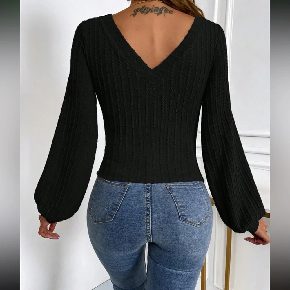 Boho lantern sleeve ribbed top
